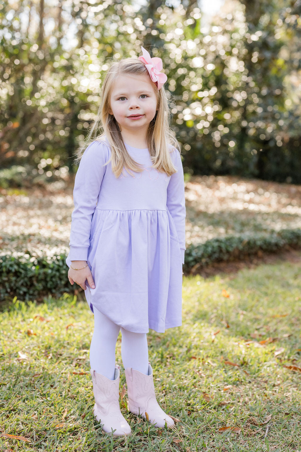 *PRE-ORDER* Sidney Sweatshirt Dress - Lavender w/ Pink Bows