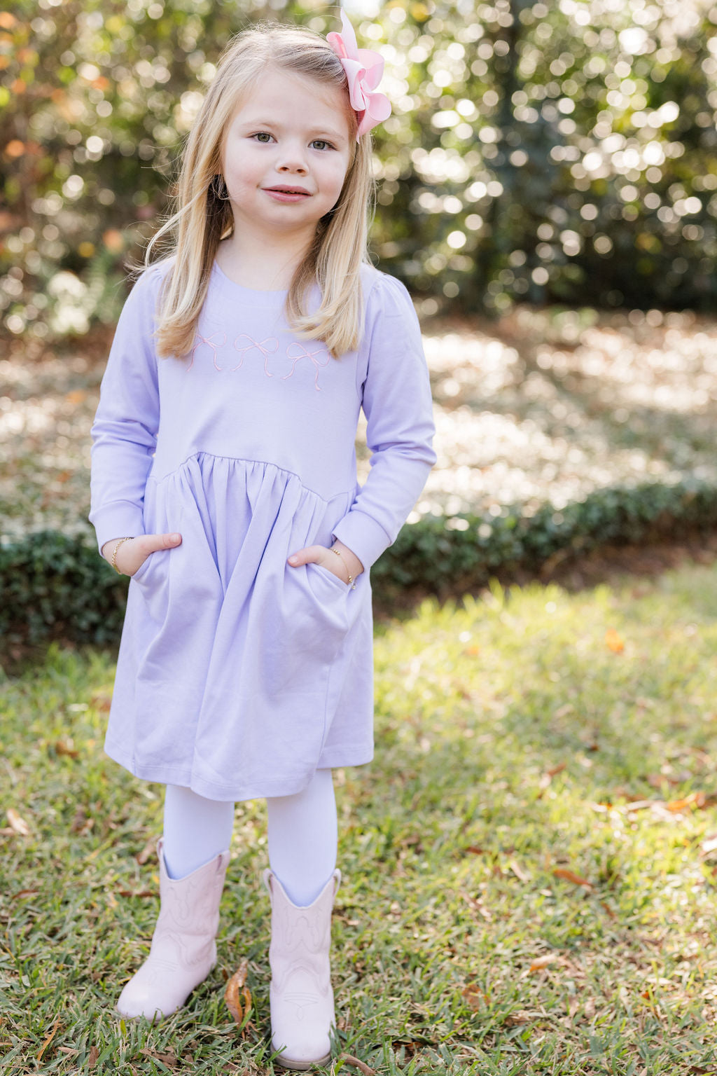*PRE-ORDER* Sidney Sweatshirt Dress - Lavender w/ Pink Bows