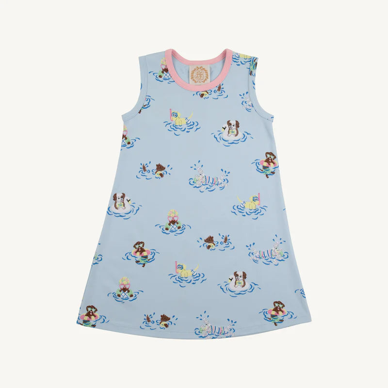 Sleeveless Polly Play Dress- Doggy Paddle with Sandpearl Pink