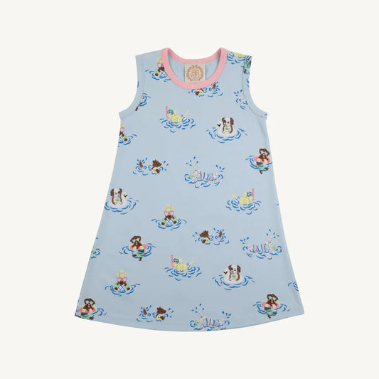 Sleeveless Polly Play Dress- Doggy Paddle with Sandpearl Pink
