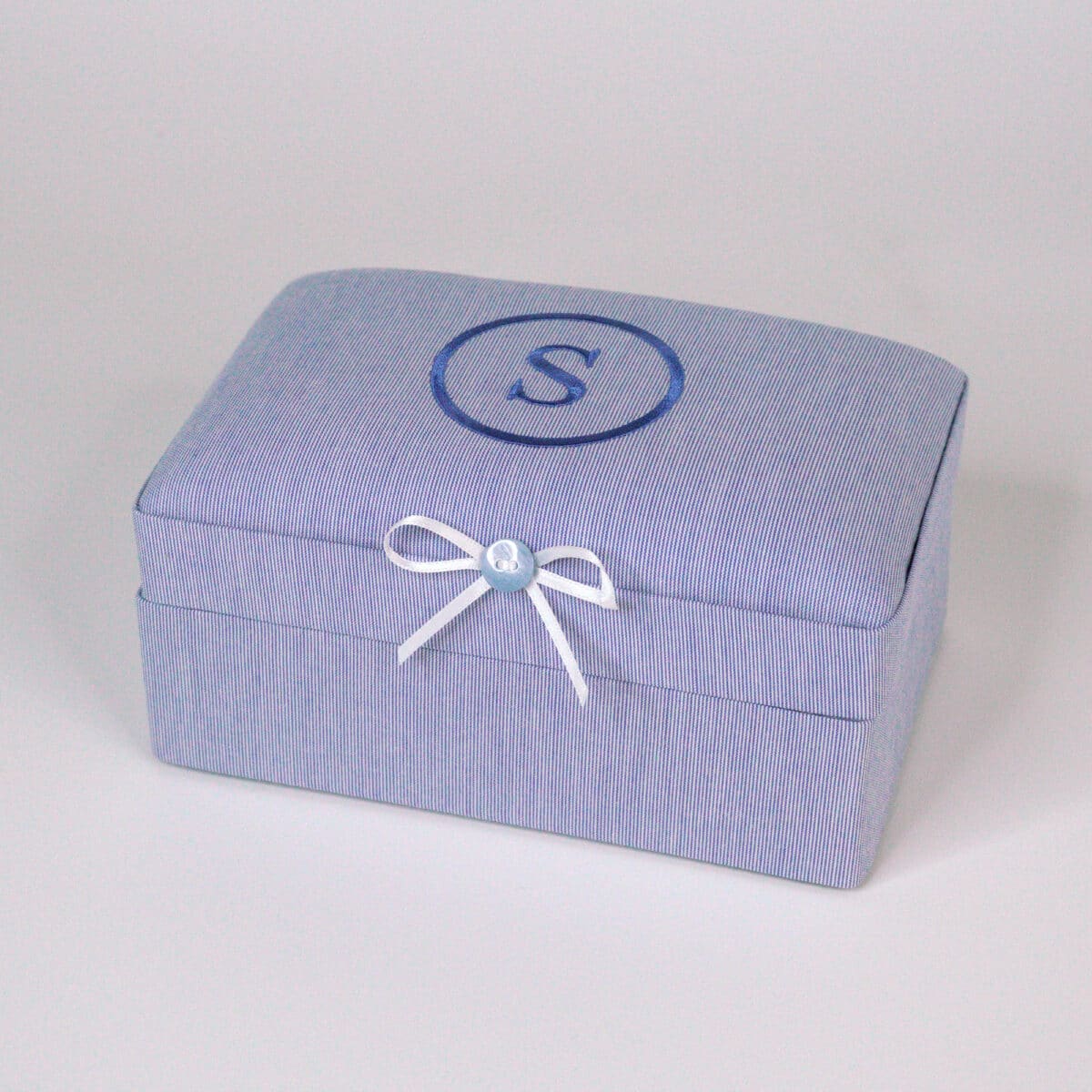 PRE-ORDER - Small Baby Keepsake Box In Micro Striped Cotton