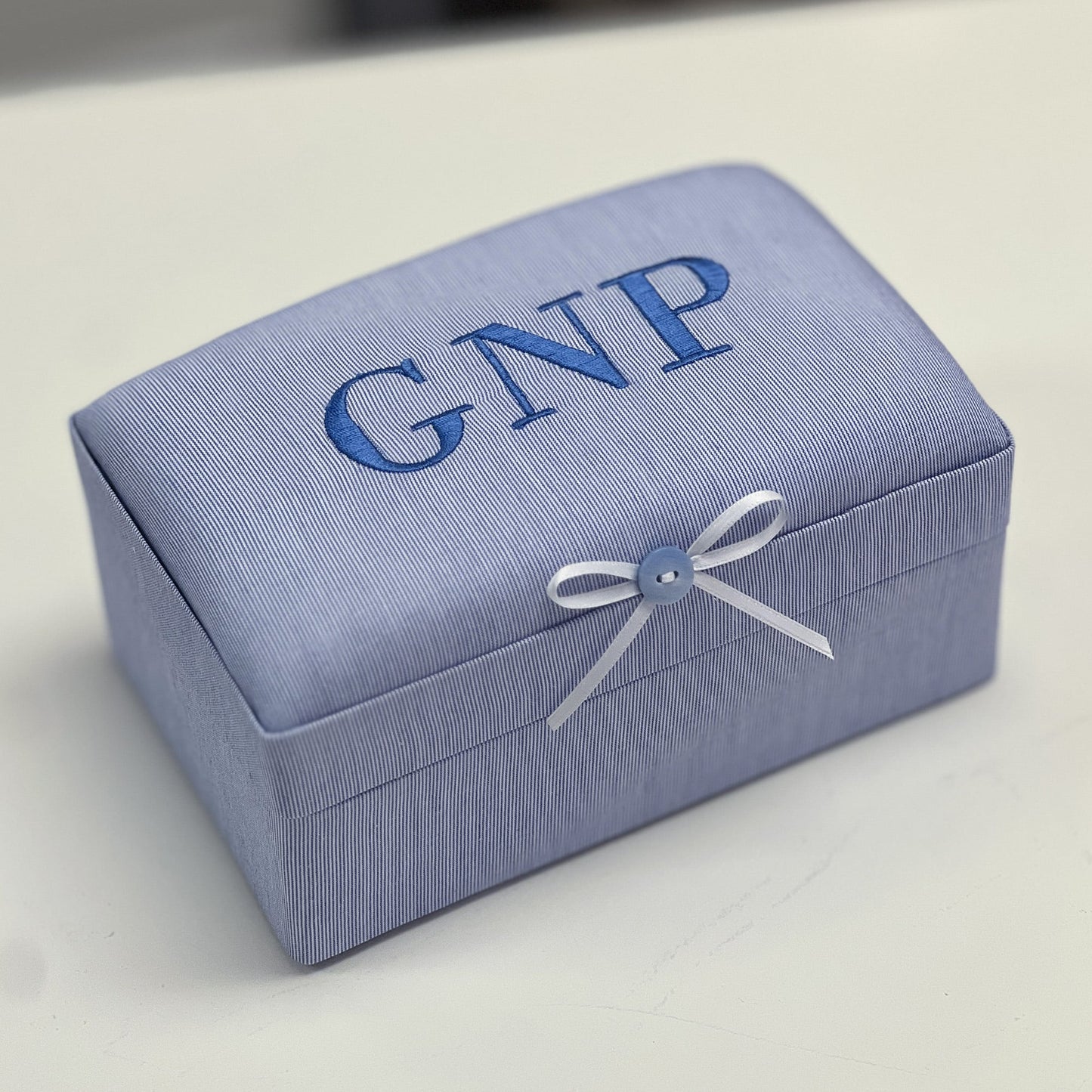 PRE-ORDER - Small Baby Keepsake Box In Micro Striped Cotton