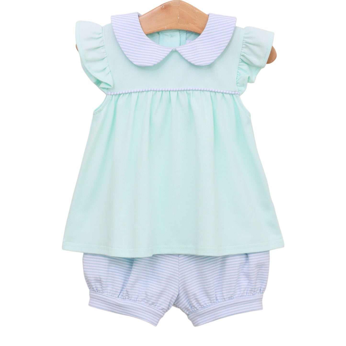 Genevieve Bloomer Set - Light Blue Stripe /Mint