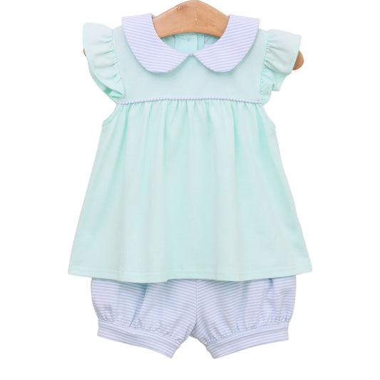 Genevieve Bloomer Set - Light Blue Stripe /Mint