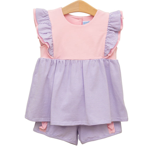 Rosie Short Set - Lavender Stripe/Light Pink