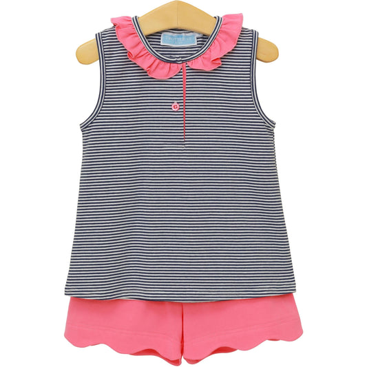 Nora Short Set - Navy Stripe/Pink