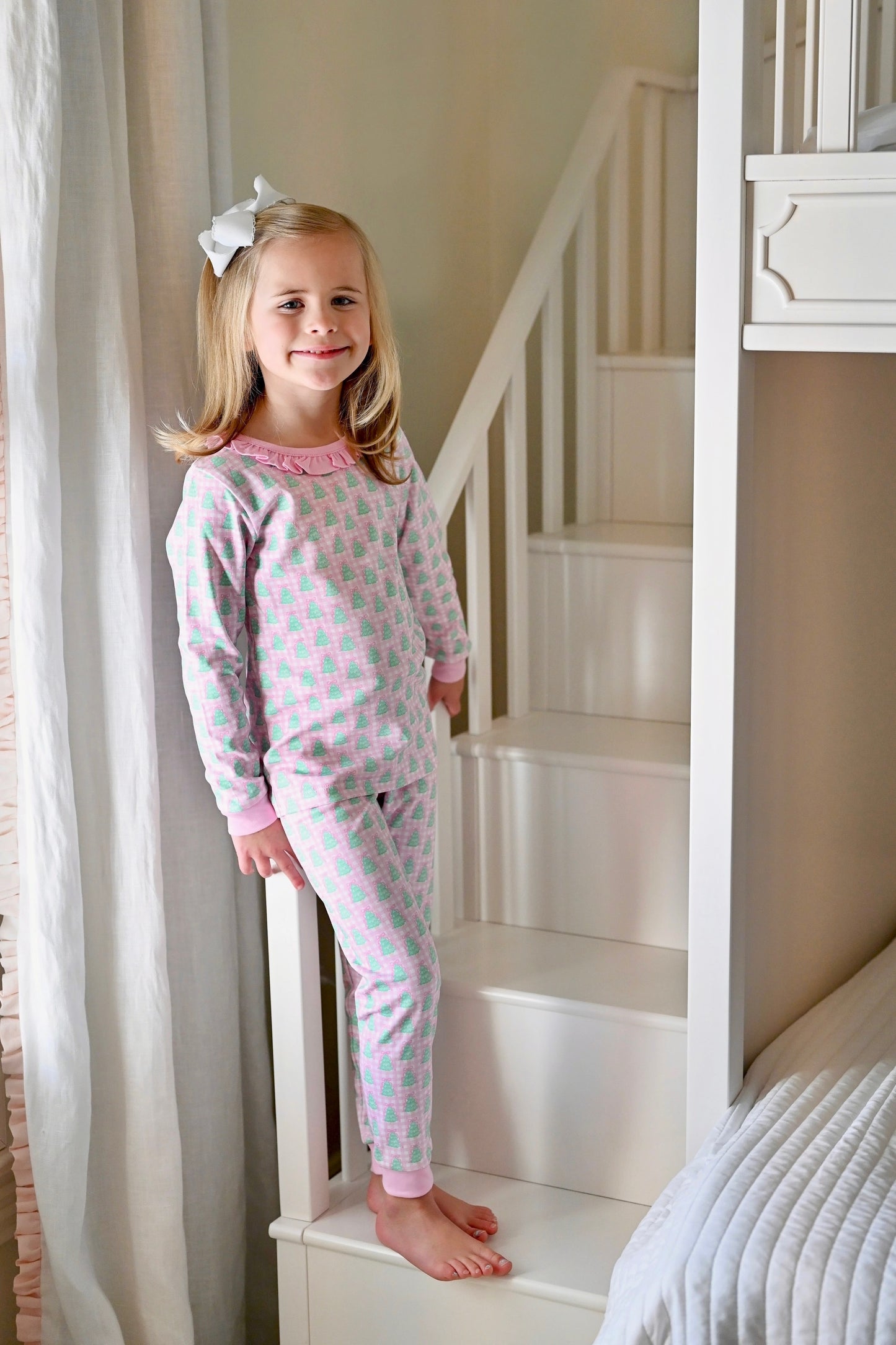 *PRE-ORDER* Two Piece Jammies - Pink Gingham Christmas Tree