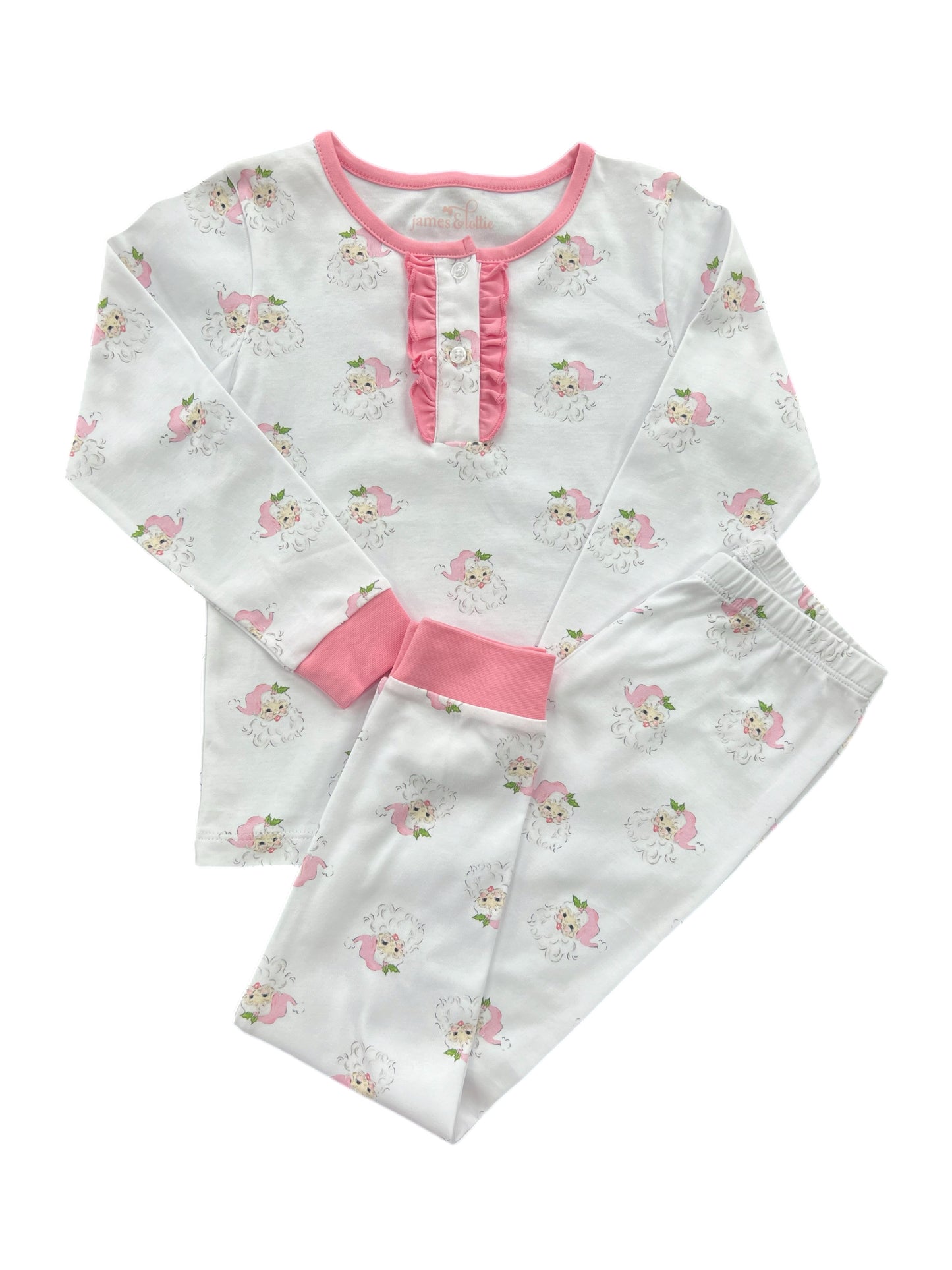 Girls Two Piece Pajama - Pink Santa