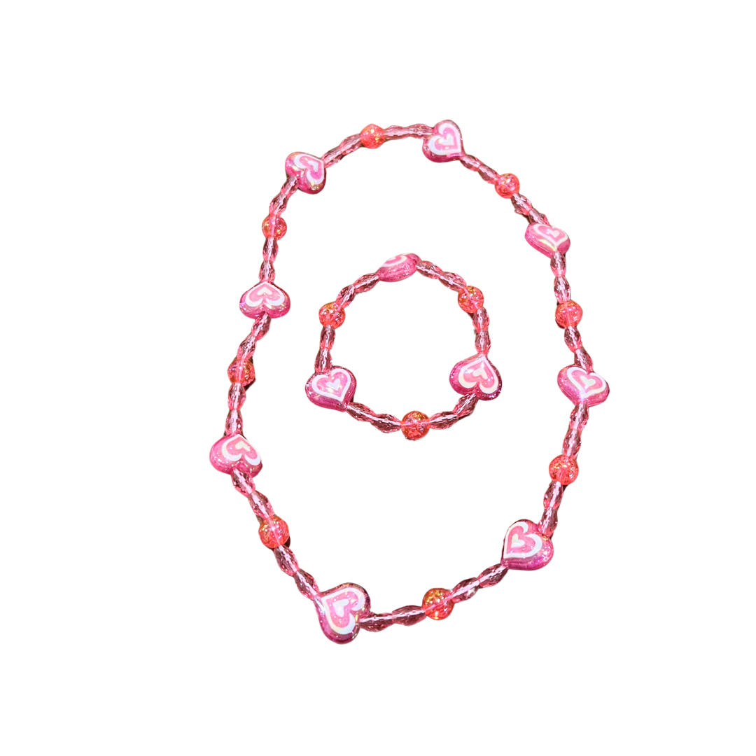 Pink Heart Necklace & Bracelet Set