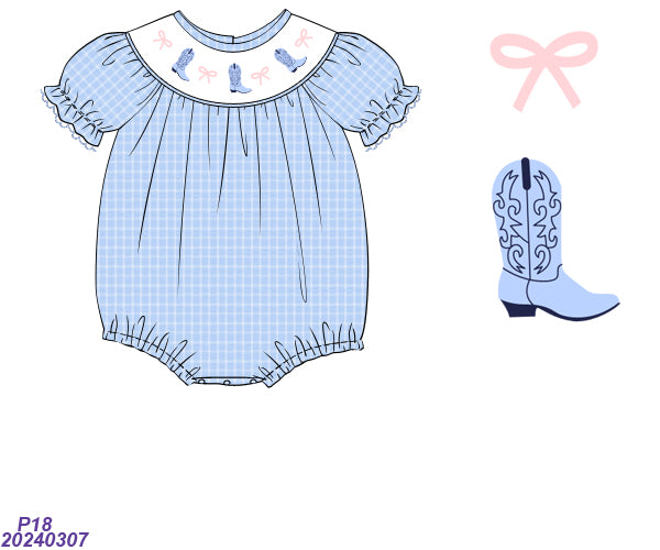 Smocked Boots Girl Bubble