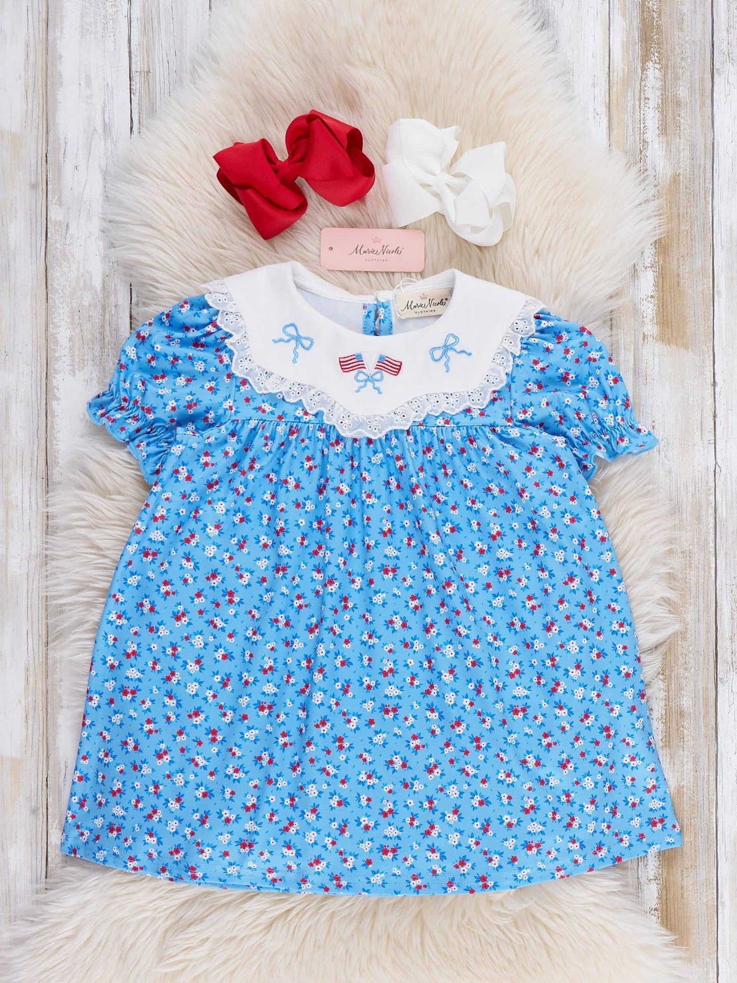 American Dreamer Embroidered Lace Ruffle Dress