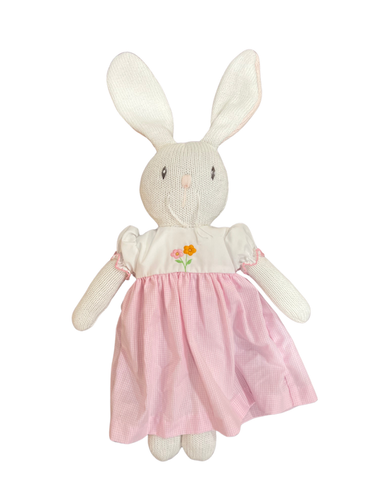 Knit Bunny Doll- Pink Check Dress