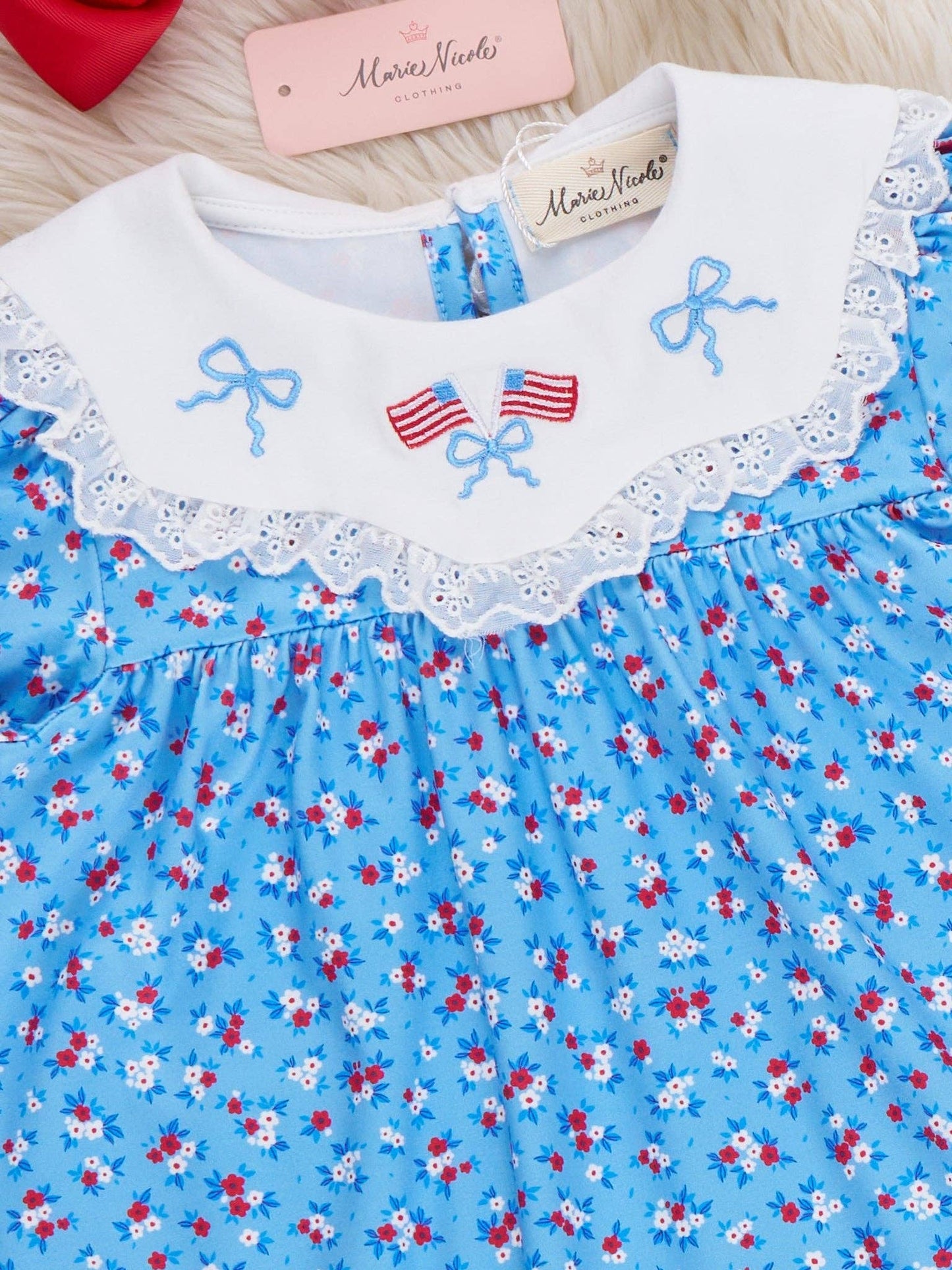 American Dreamer Embroidered Lace Ruffle Dress