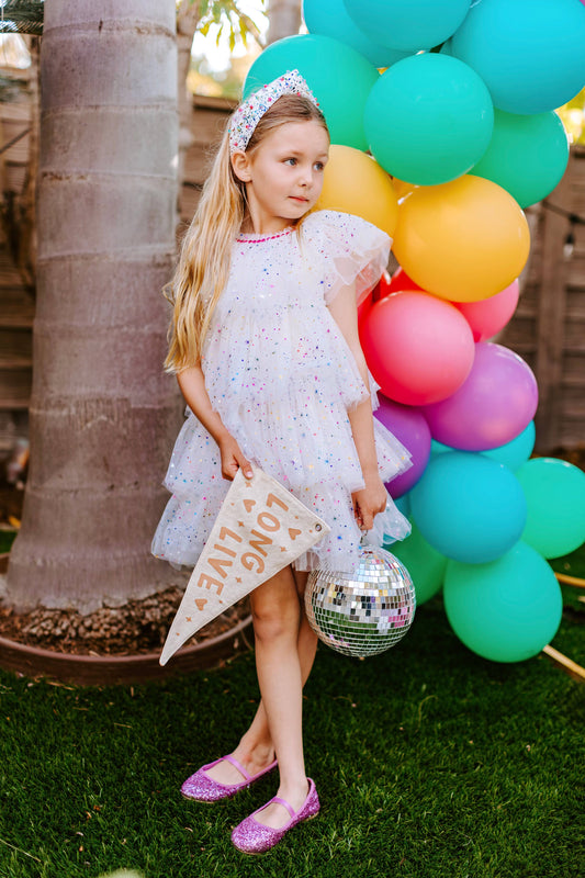 White Sparkler Foil Cake Dress | White Birthday Cake Dress