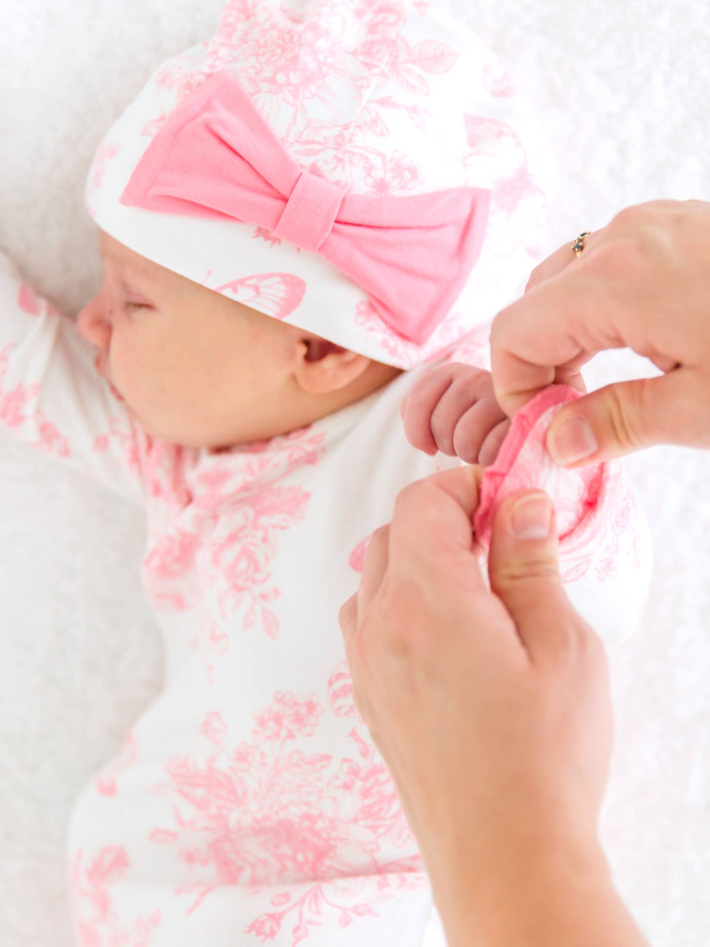 Pink Butterfly Garden Knotted Ruffle Gown & Hat Set