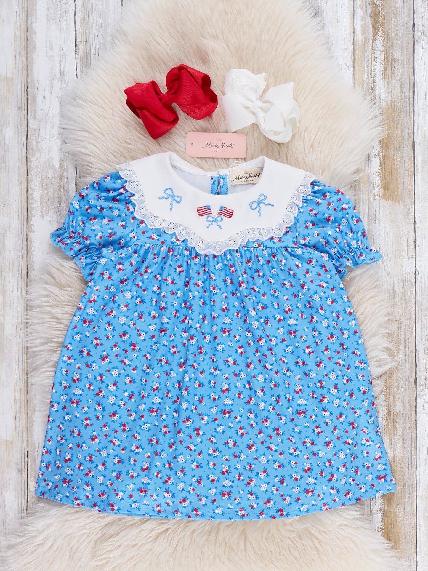 American Dreamer Embroidered Lace Ruffle Dress
