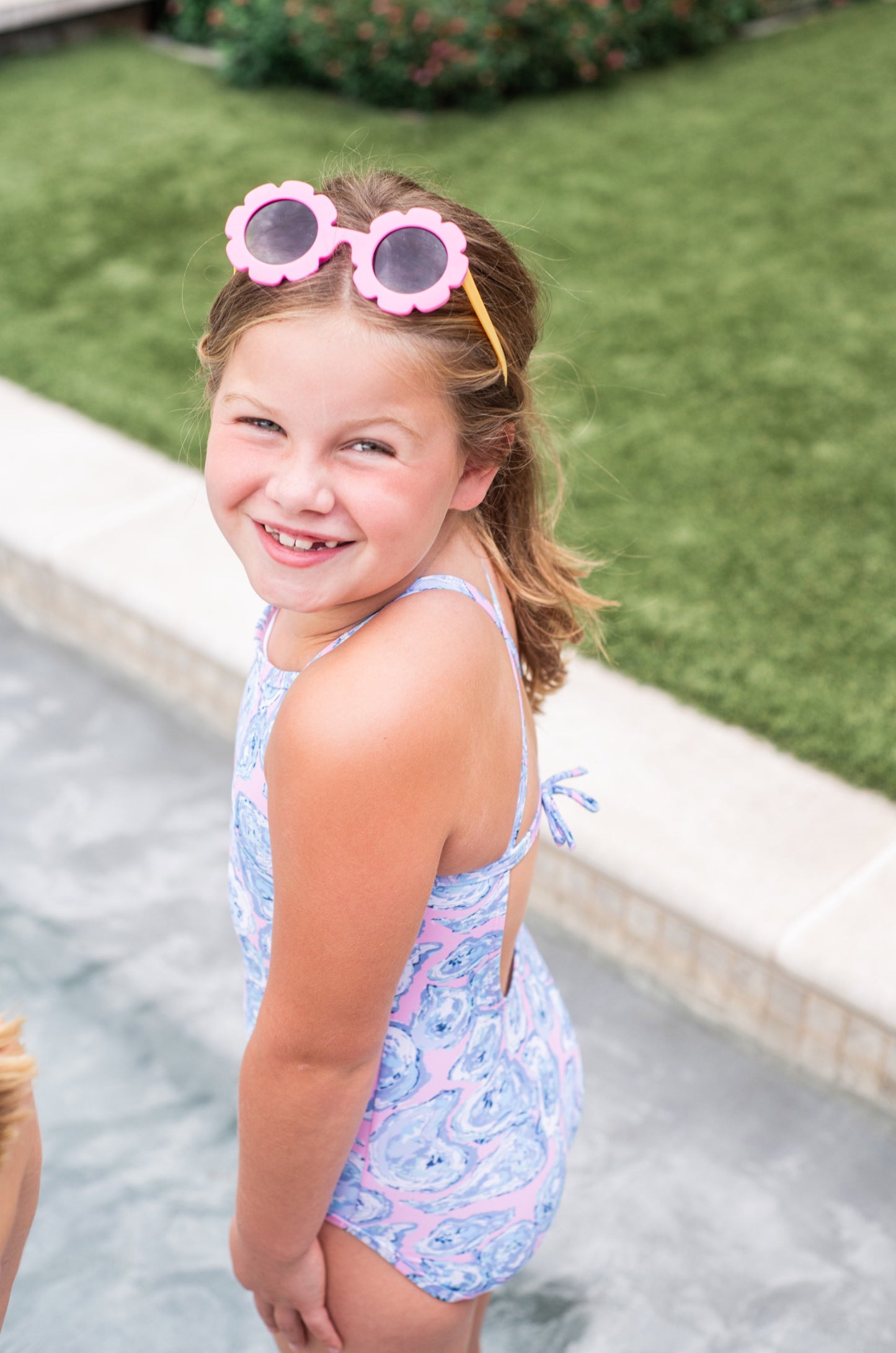 Spring Tides Bow Back One Piece Swimsuit - Pink Frosting Oyster