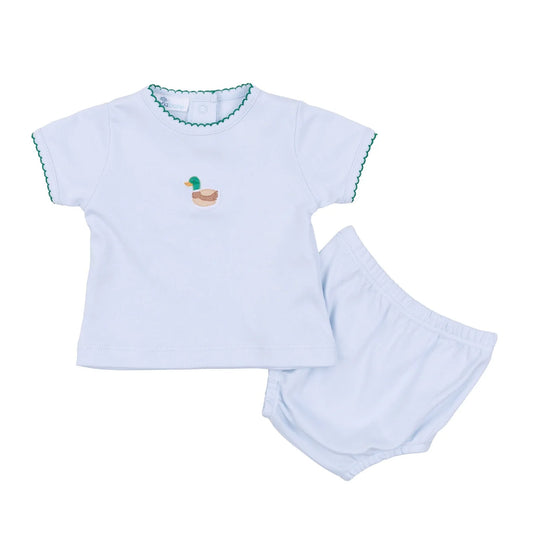 Mallard Embroidered Diaper Cover Set - Light Blue