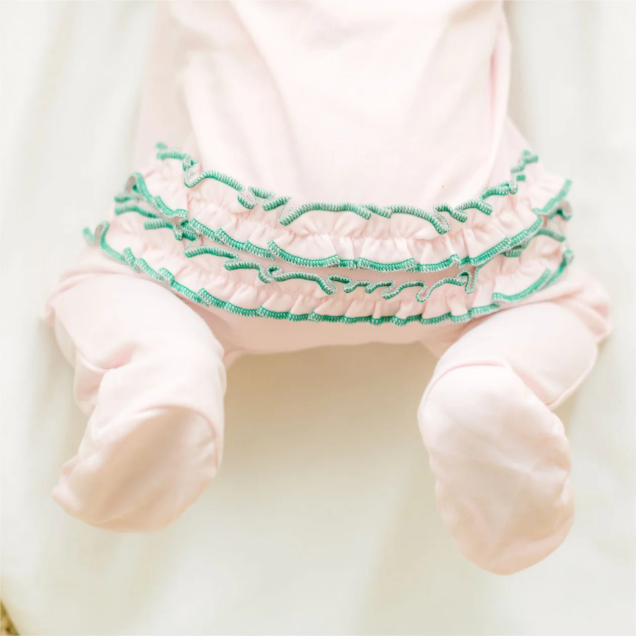 Mallard Embroidered Ruffle Zip Footie - Pink
