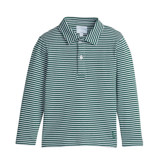 Long Sleeve Polo - Hunter Green Stripe