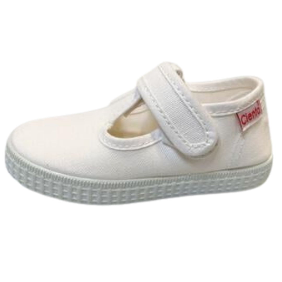 Canvas T-Strap with Velcro- White