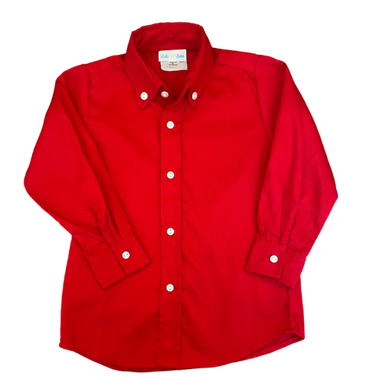 Long Sleeve Button Down- Christmas Red