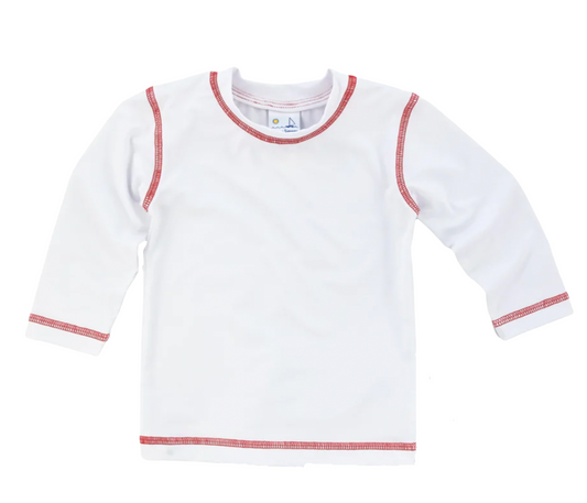 White Long Sleeve Rashguard-Red Stitching