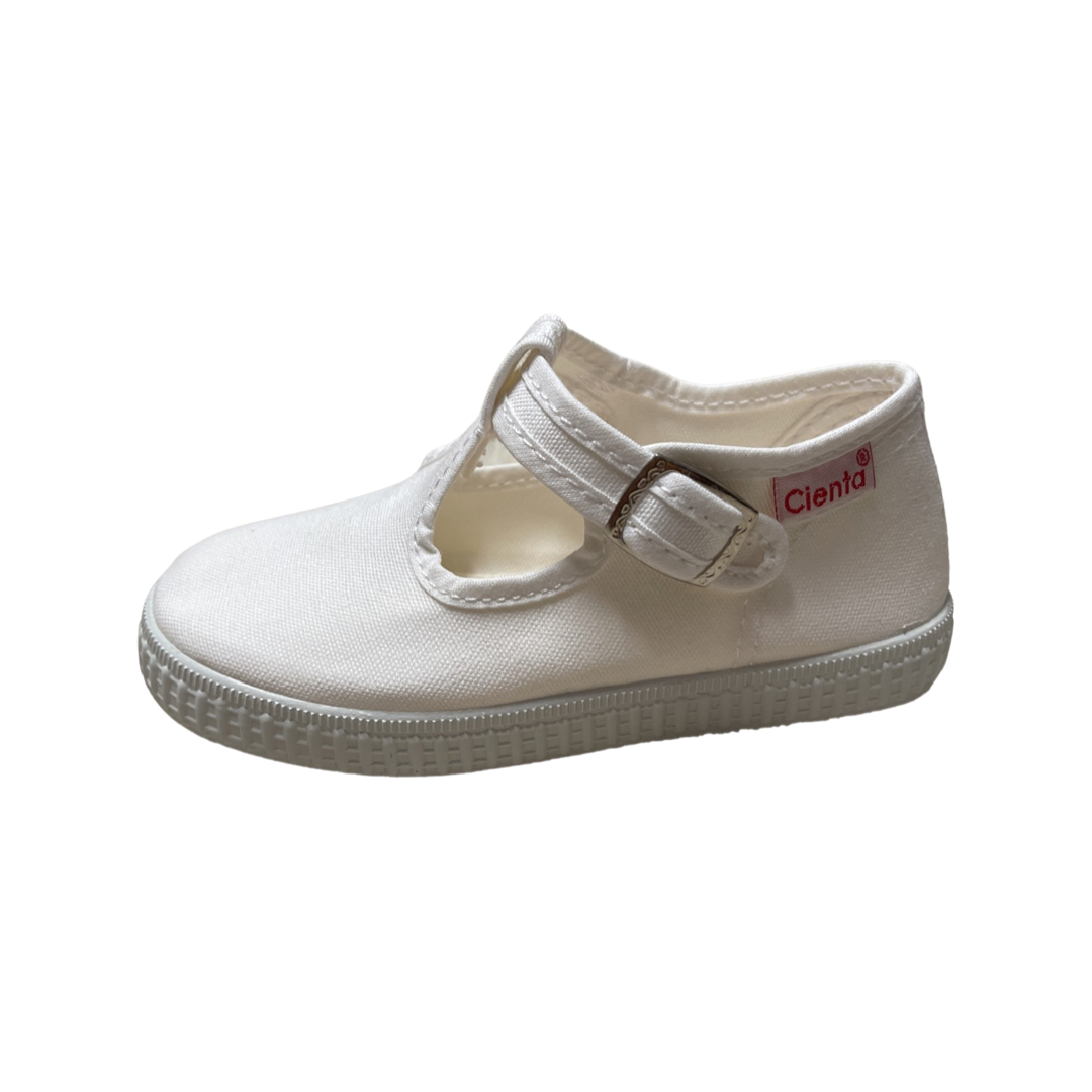 Canvas T-Strap with Buckle- White