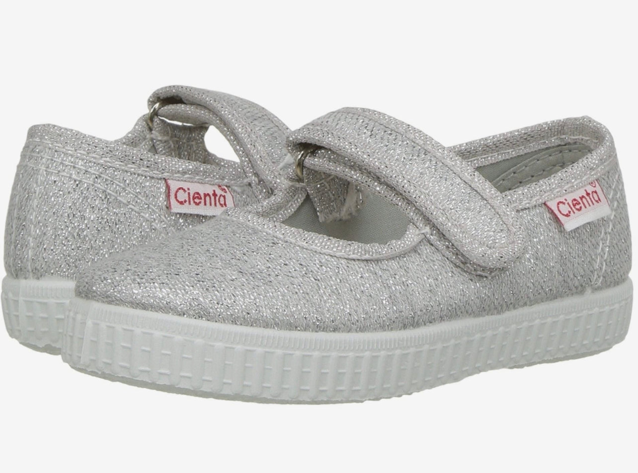 Canvas Mary Jane with Velcro- Silver Sparkle