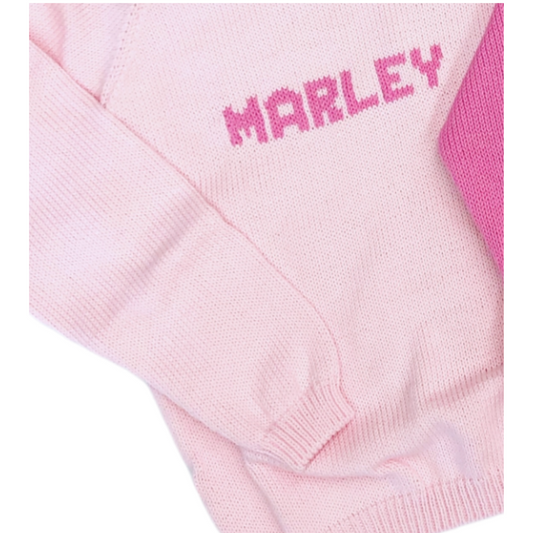Roll Neck Name Sweater- Light Pink/Bright Pink